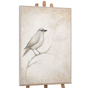 Handgemaltes Leinwandbild Vogel auf Ast