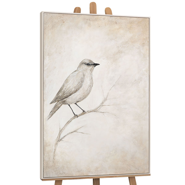 Handgemaltes Leinwandbild Vogel auf Ast