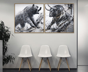 Bulle und Bär Acryl Leinwandbild moderne Tierkunst Wanddeko