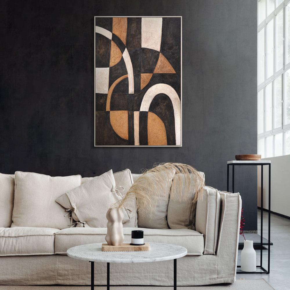 Geometrisches Leinwandbild Schwarz Gold Handgemalt