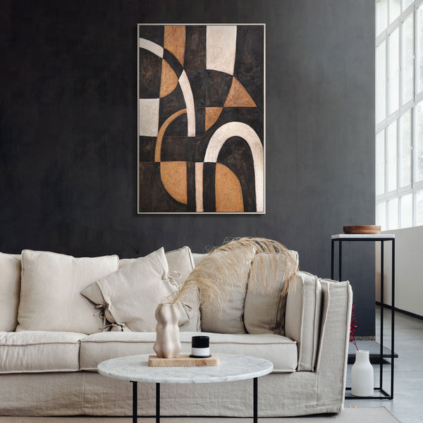 Geometrisches Leinwandbild Schwarz Gold Handgemalt