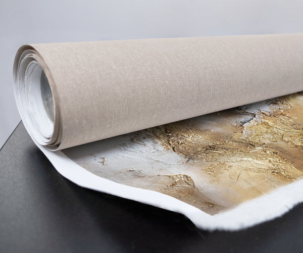 Handgemalte Acrylmalerei Gold Beige Leinwandstruktur Detail