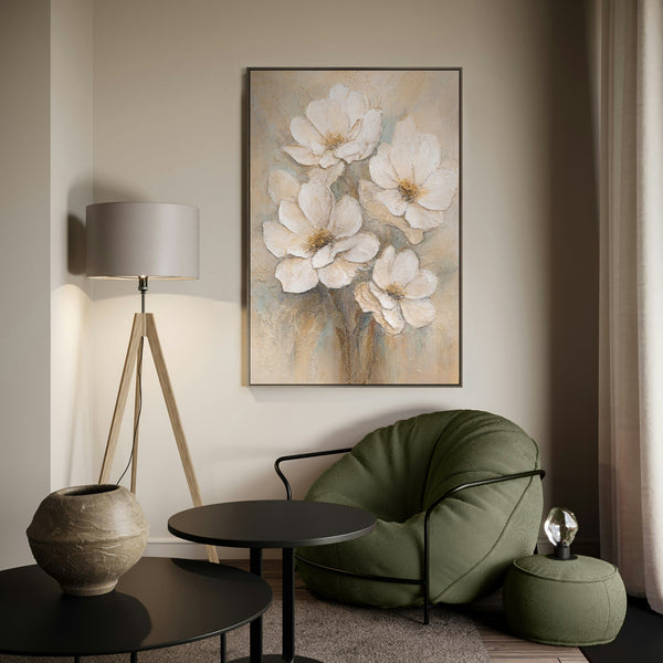Handgemalte Blumen Wandkunst beige moderne Leinwand