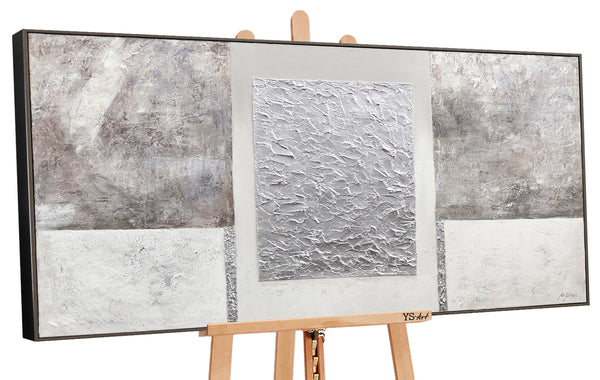 Handgemaltes Acrylbild Grau Weiss Strukturmalerei Triptychon