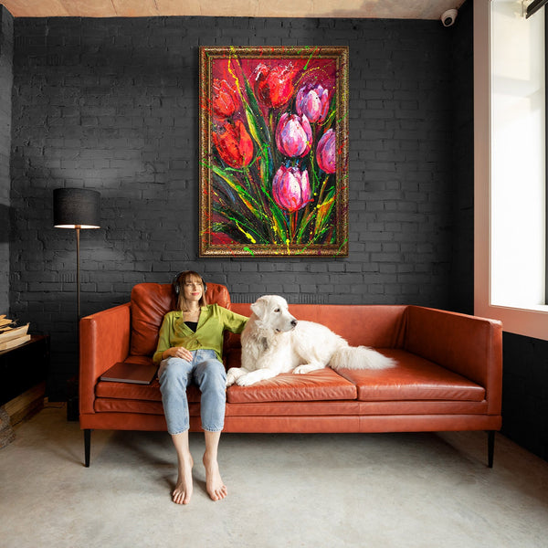 Handgemaltes Acrylbild Tulpen moderne Wandkunst Raum