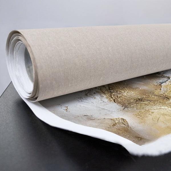 Gemälde Acryl abstrakt mit Struktur in Weiß, Gold und Schwarz