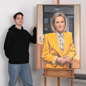 Personalisiertes Porträt Frau Gelb Acrylmalerei Leinwand