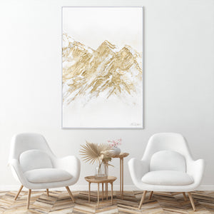Pintura abstracta de montañas con acentos dorados – Arte moderno sobre lienzo