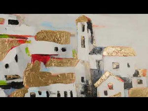 Handgemaltes Acryl Relief Stadt Mediterran Goldtöne