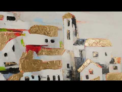 Handgemaltes Acryl Relief Stadt Mediterran Goldtöne