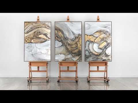 Seitenansicht Acrylbild Gold Grau Strukturmalerei modern