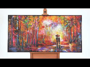 Aufgerollte Leinwand Acrylbild Regen Park handgemalt