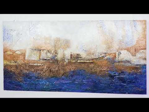 Pintura abstracta para salón "Marino" en lienzo pintado a mano con marco