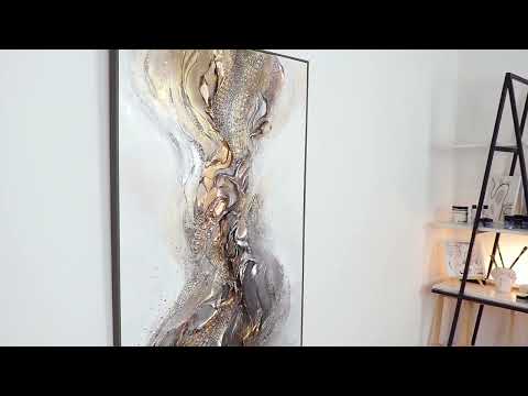 Abstraktes Acrylbild Gold Silber Handgemalt Modern