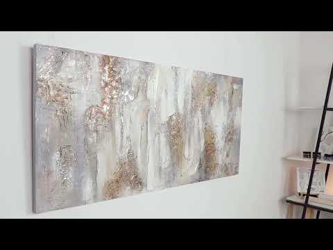 Acrylbild Struktur Weiß Gold Beige Handgemalt