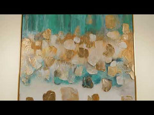 Abstraktes Gemälde mit Goldakzenten mit Rahmen Rhythmus der Unendlichkeit