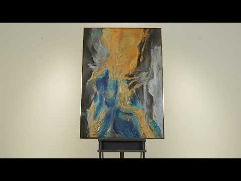 Abstraktes Acrylbild Gold Blau Handgemalt Struktur