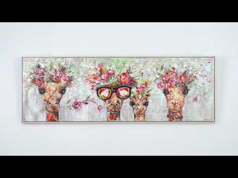 Arte Abstracto Acrílico Pintado a Mano "Jirafas" 150x50cm