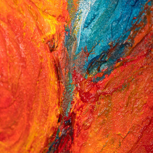 Reliefdetail Acrylmalerei rot blau Texturkunst