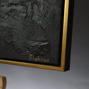 Strukturierte Acrylmalerei Gold Violett Relief Nahaufnahme