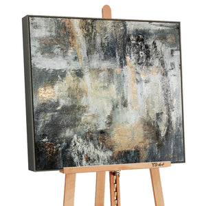 Strukturierte Acrylmalerei Grau Gold Relief Oberfläche